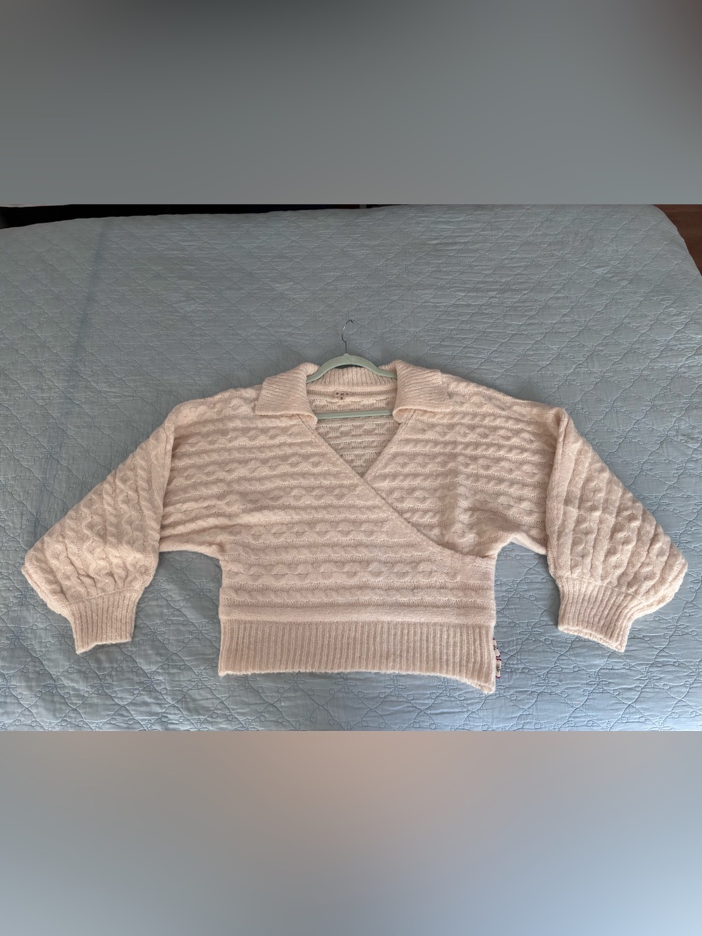 POL Cream Surplice Cable Knit Balloon Sleeve Sweater NWOT Size S - Picture 11 of 11